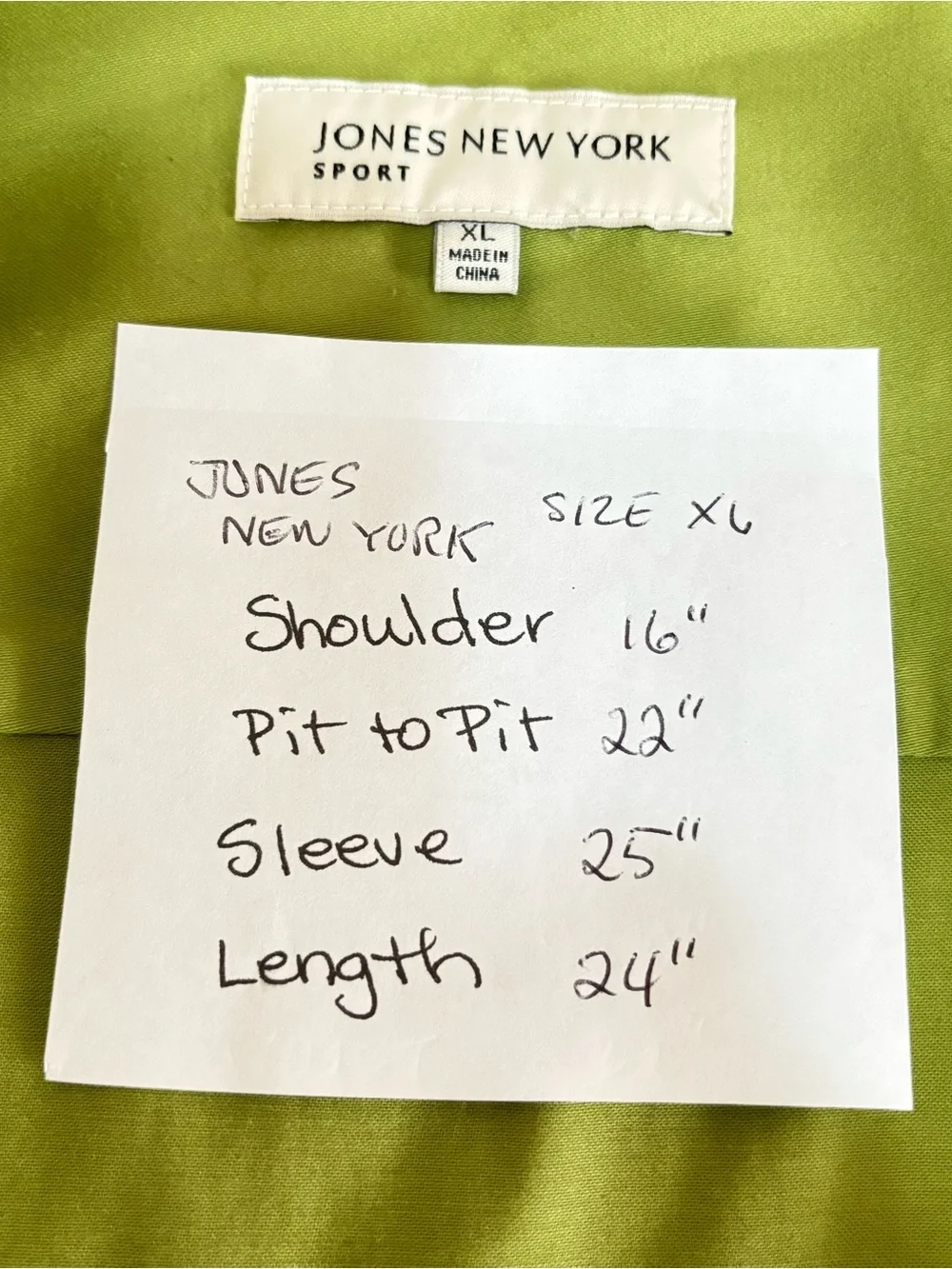 Jones New York Lime Green Utility Jacket Unlined size XL
